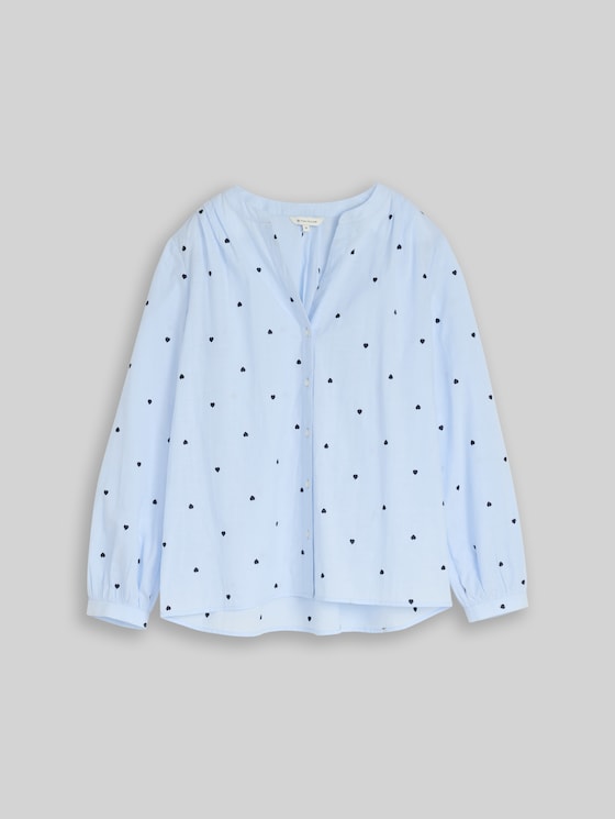 Blouse with heart embroidery - blue heart design