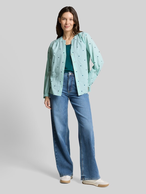 Blouse with heart embroidery - blue haze heart design