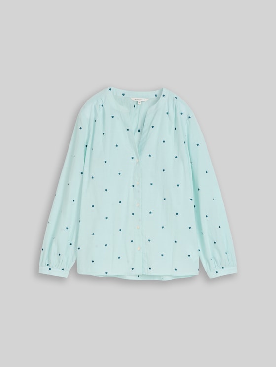 Blouse with heart embroidery - blue haze heart design