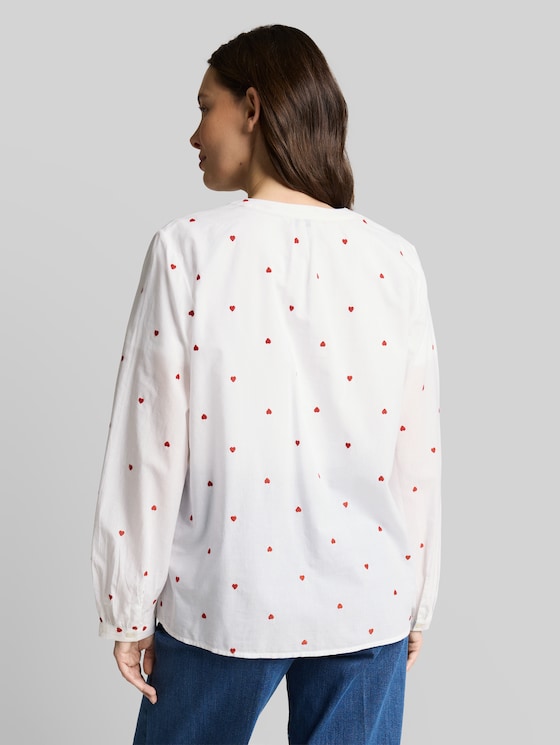 Blouse with heart embroidery - white red heart design