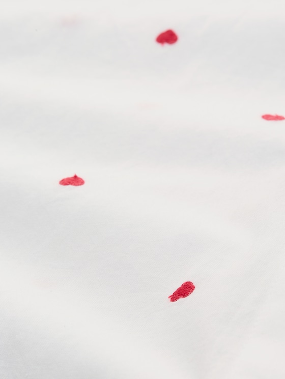 Blouse with heart embroidery - white red heart design