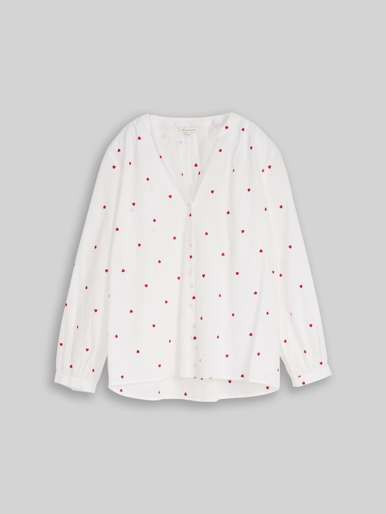 Blouse with heart embroidery - white red heart design