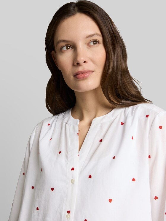 Blouse with heart embroidery - white red heart design
