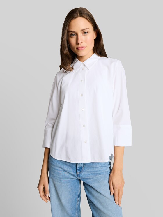 Poplin shirt blouse with 3/4 sleeves - White
