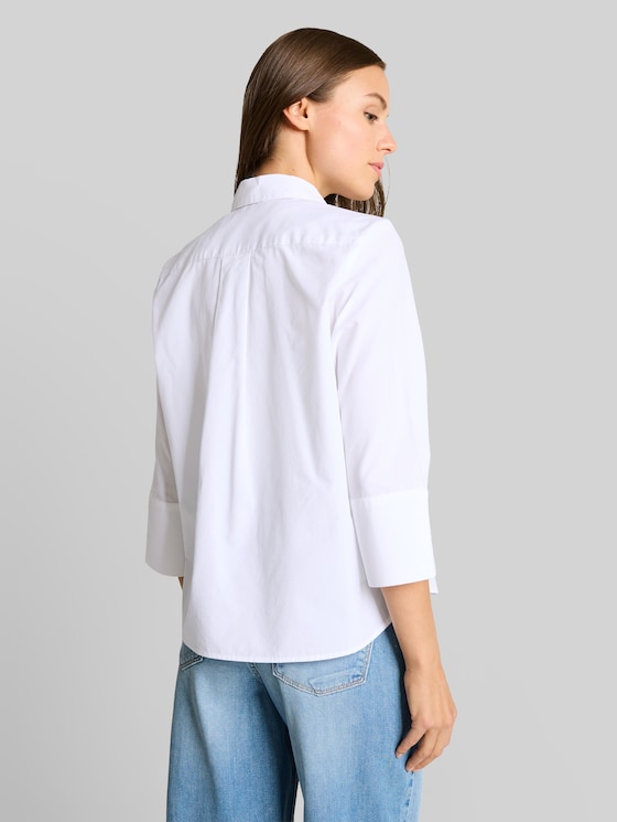 Poplin shirt blouse with 3/4 sleeves - White