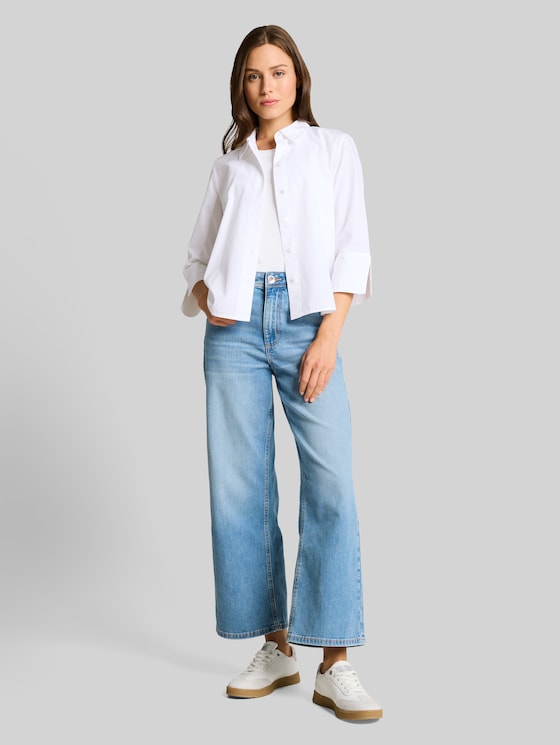 Poplin shirt blouse with 3/4 sleeves - White