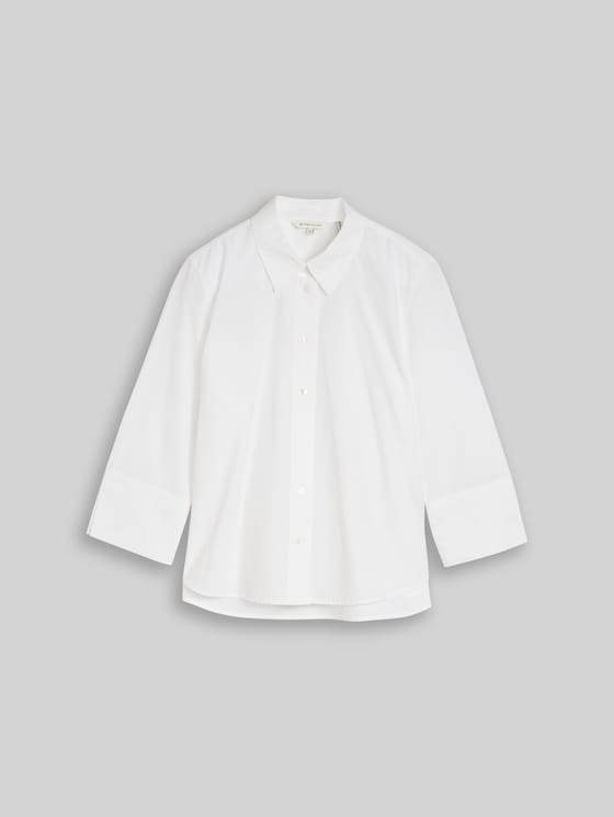 Poplin shirt blouse with 3/4 sleeves - White