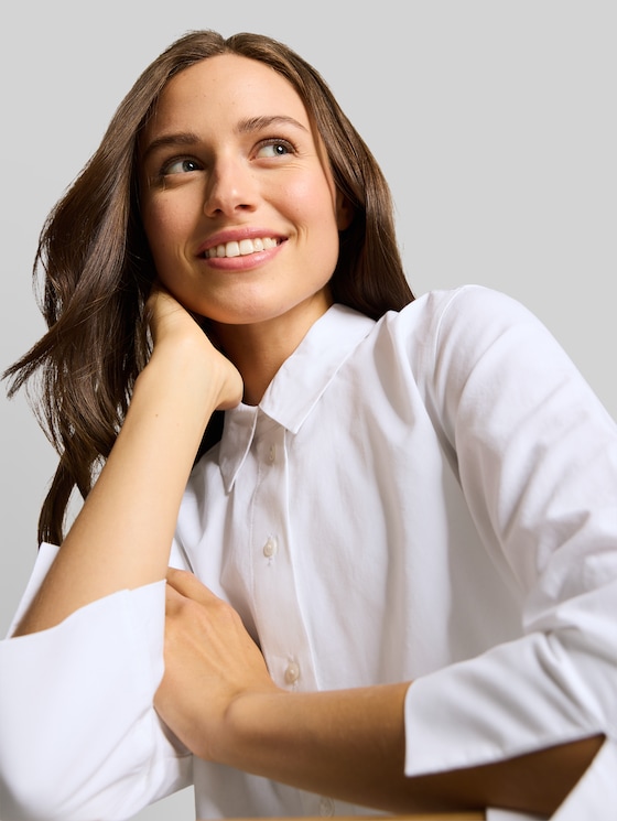 Poplin shirt blouse with 3/4 sleeves - White