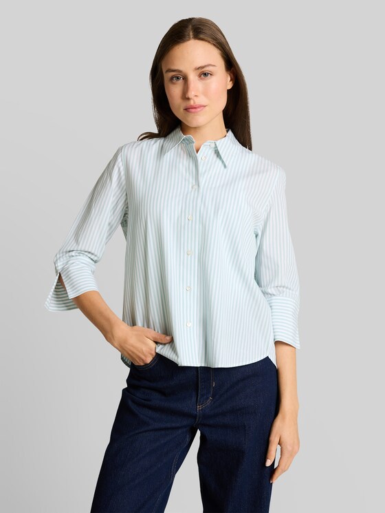 Poplin shirt blouse with 3/4 sleeves - blue haze white thin stripe