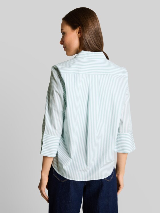 Poplin shirt blouse with 3/4 sleeves - blue haze white thin stripe