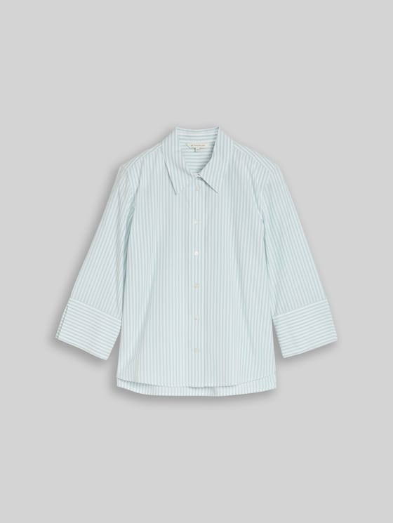 Poplin shirt blouse with 3/4 sleeves - blue haze white thin stripe
