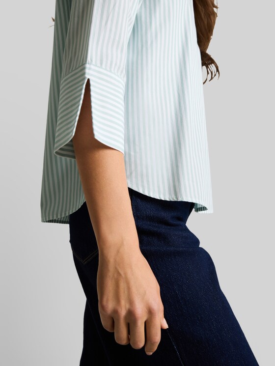 Poplin shirt blouse with 3/4 sleeves - blue haze white thin stripe