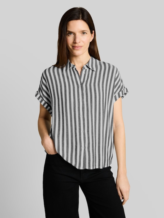 Loose fit blouse with stripes - navy stripe