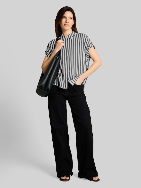 Loose fit blouse with stripes - navy stripe