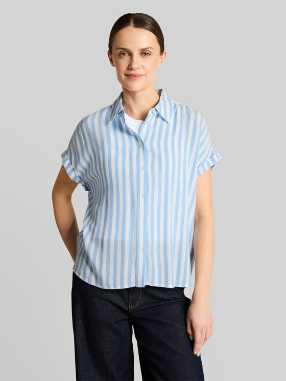 Loose fit blouse with stripes - light fjord blue stripe