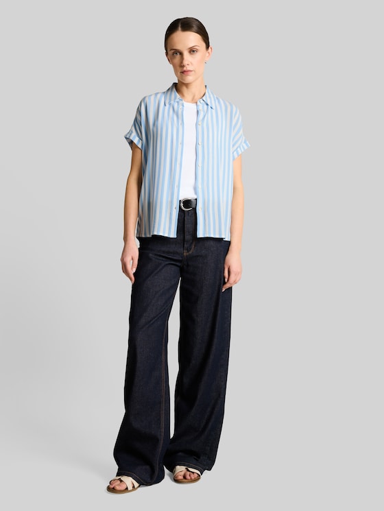 Loose fit blouse with stripes - light fjord blue stripe