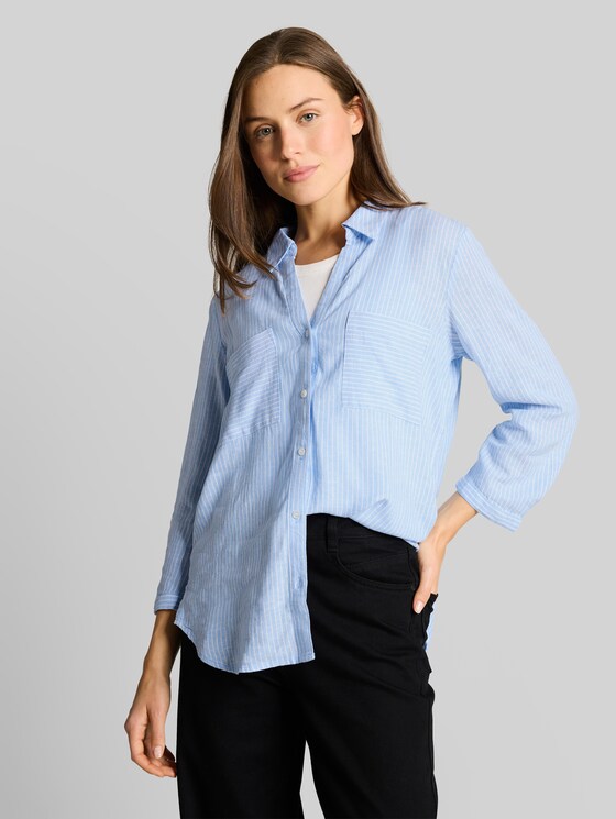 Shirt blouse with linen - fjord blue irregular stripe