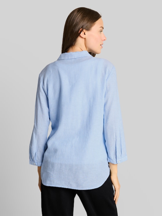 Shirt blouse with linen - fjord blue irregular stripe