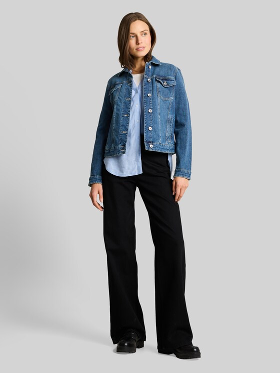 Shirt blouse with linen - fjord blue irregular stripe
