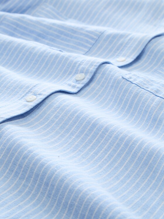 Shirt blouse with linen - fjord blue irregular stripe