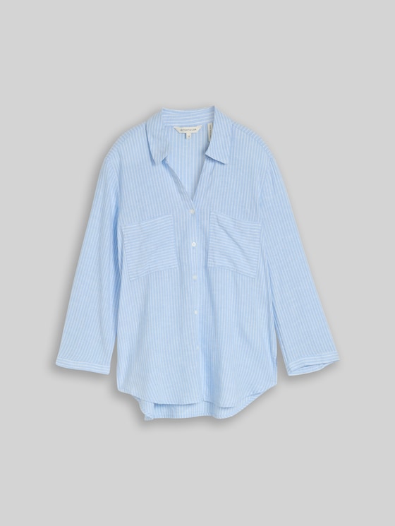Shirt blouse with linen - fjord blue irregular stripe