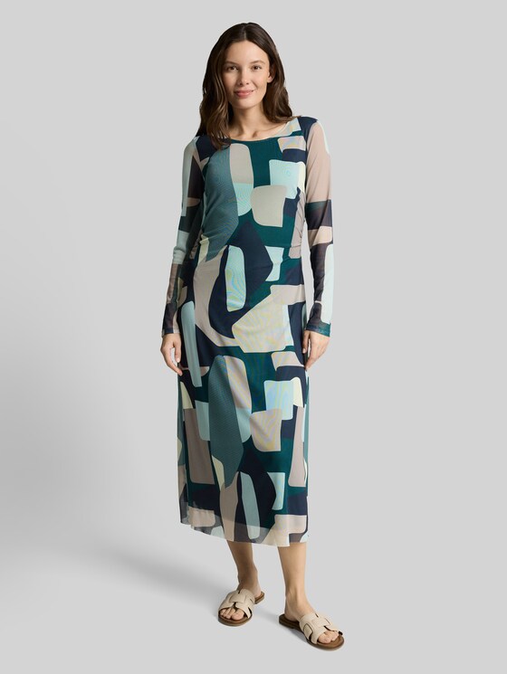 Patterned mesh midi dress - abstract stripe print