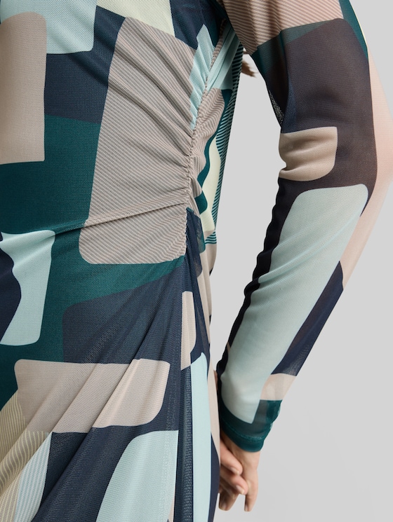 Patterned mesh midi dress - abstract stripe print