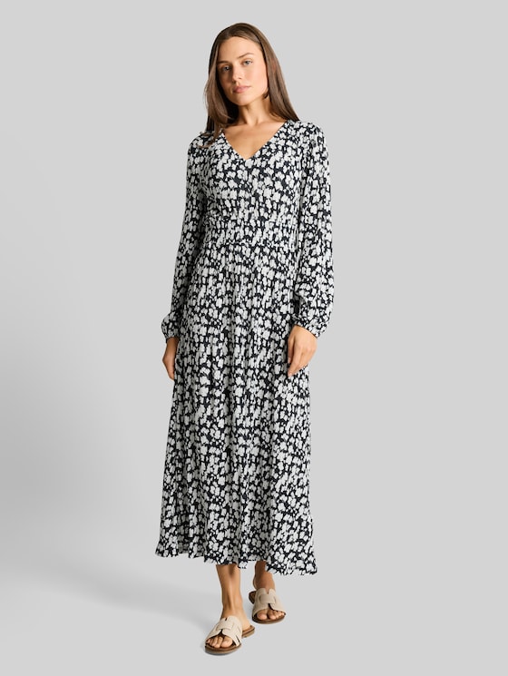 Crinkle midi dress with pattern - blue ginkgo minimal