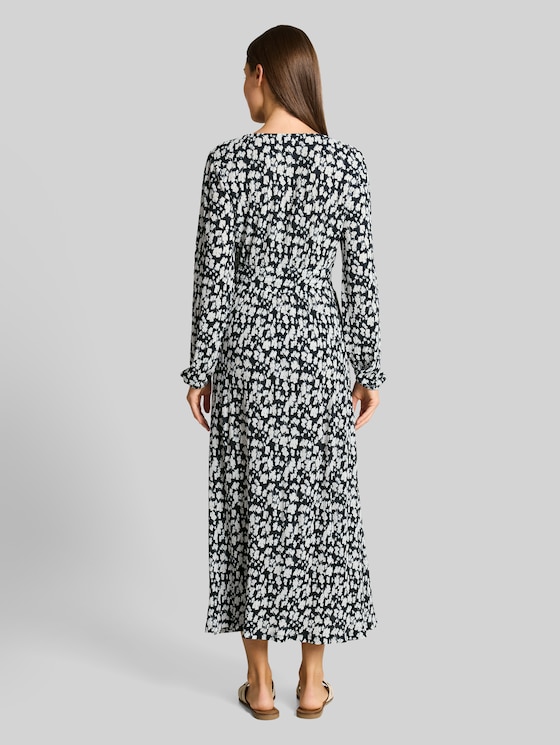 Crinkle midi dress with pattern - blue ginkgo minimal
