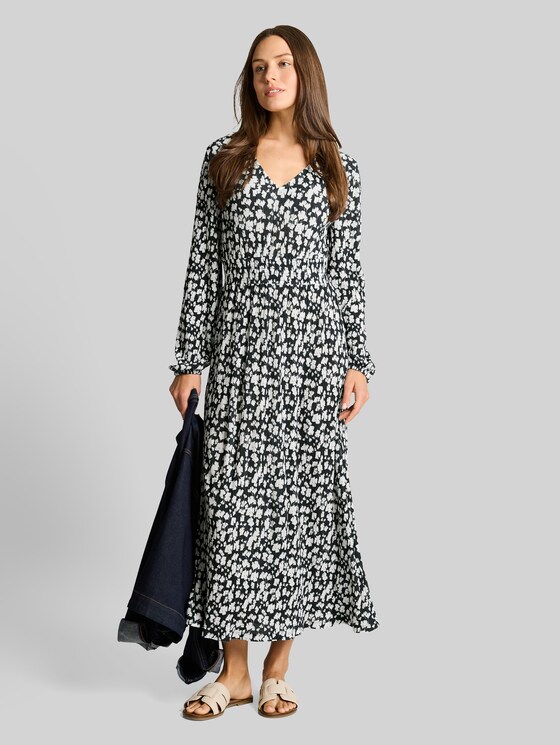 Crinkle midi dress with pattern - blue ginkgo minimal