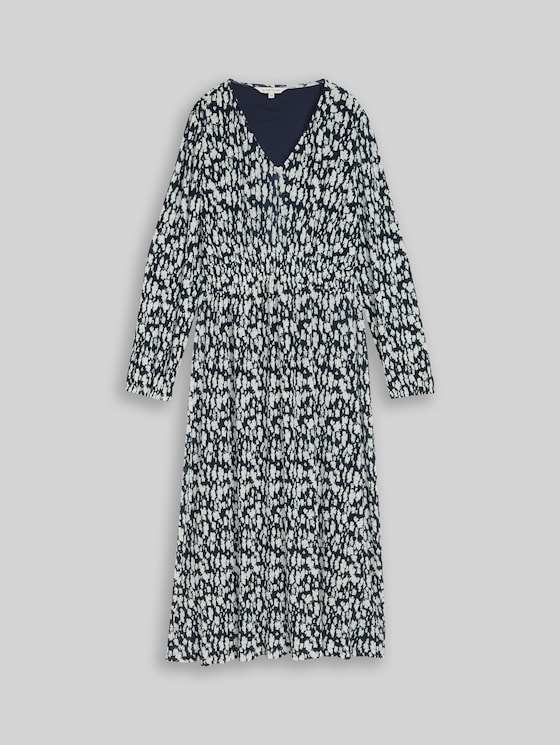 Crinkle midi dress with pattern - blue ginkgo minimal