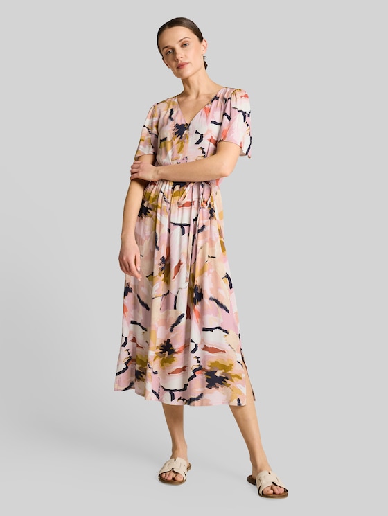 Midi dress with pattern - big abstract flower print