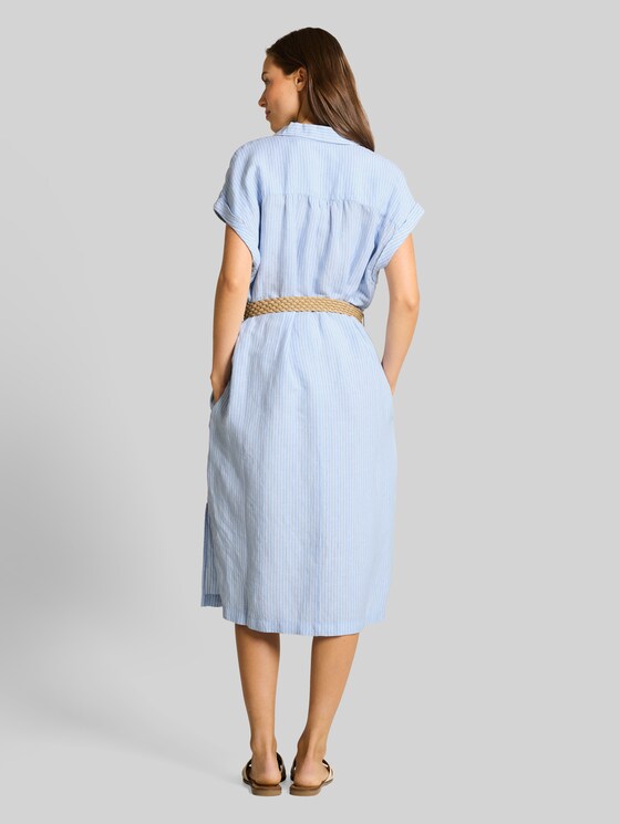 Loose fit midi dress with belt - fjord blue irregular stripe