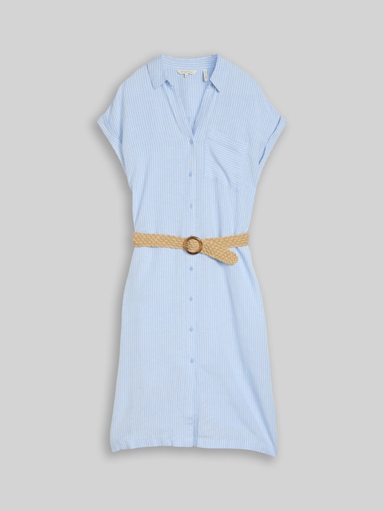 Loose fit midi dress with belt - fjord blue irregular stripe