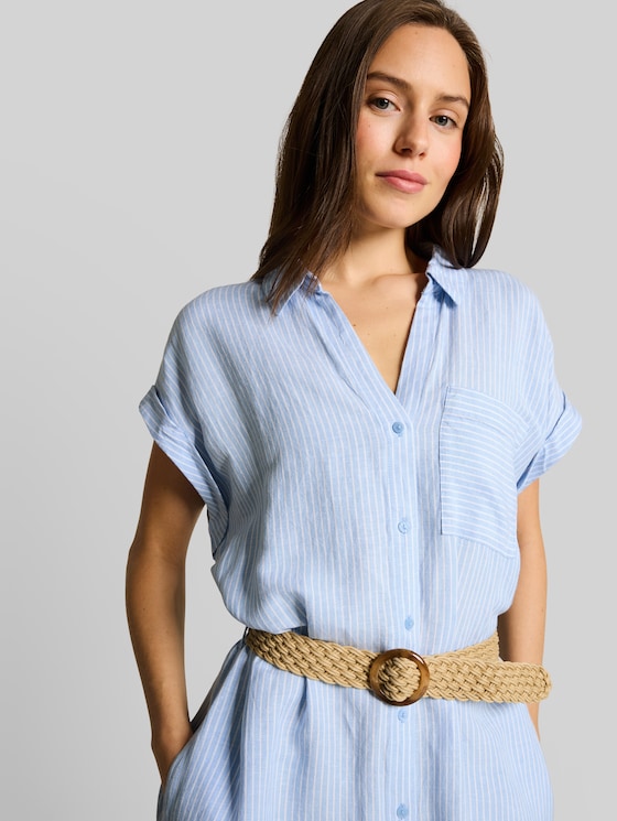 Loose fit midi dress with belt - fjord blue irregular stripe