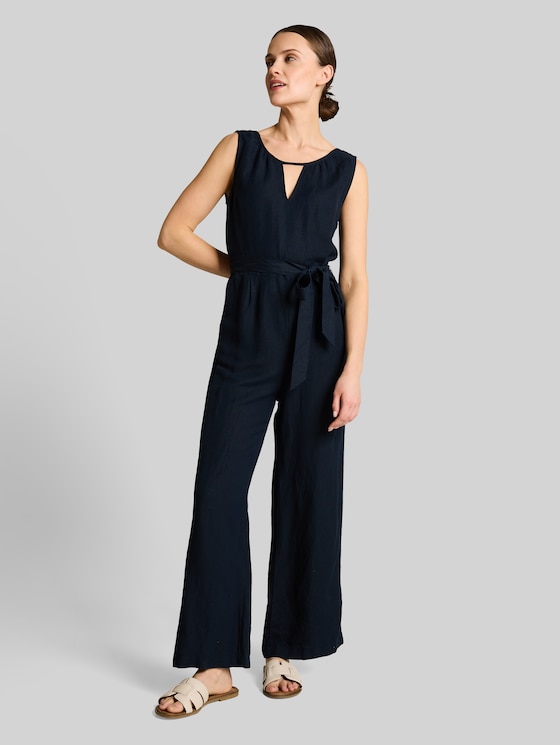 Jumpsuit with linen - sky captain blue