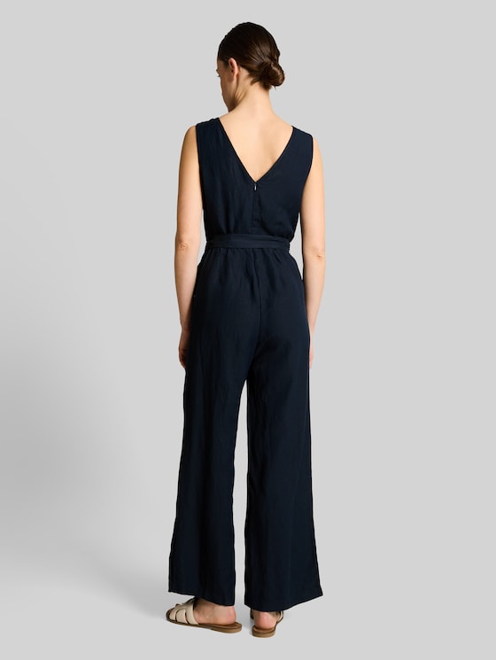Jumpsuit with linen - sky captain blue