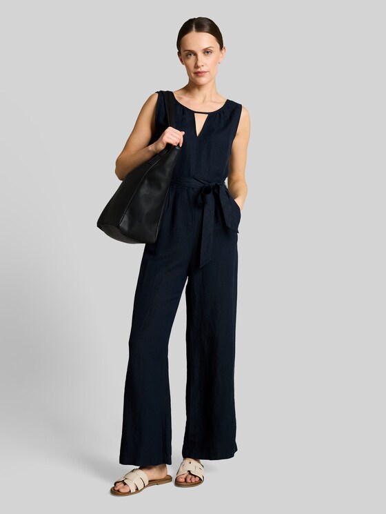 Jumpsuit with linen - sky captain blue