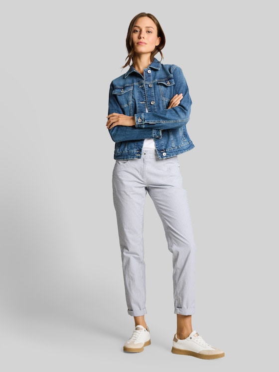 Tapered relaxed trousers with a striped pattern - white navy irregular stripe