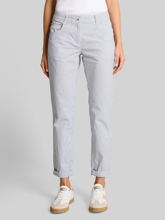 Tapered relaxed trousers with a striped pattern - white navy irregular stripe