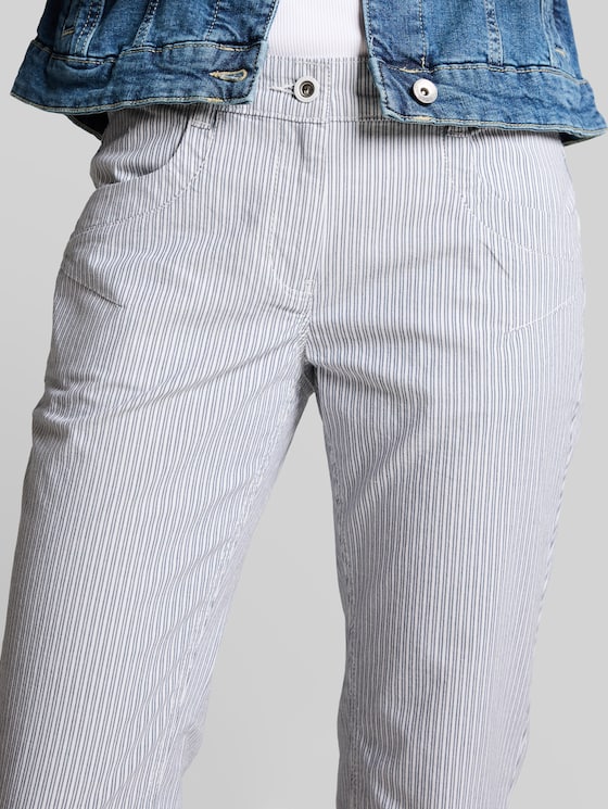 Tapered relaxed trousers with a striped pattern - white navy irregular stripe