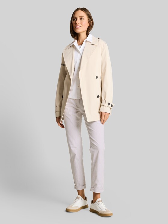 Tapered relaxed trousers with a striped pattern - white taupe irregular stripe