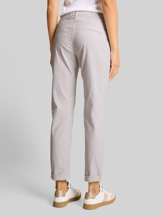 Tapered relaxed trousers with a striped pattern - white taupe irregular stripe