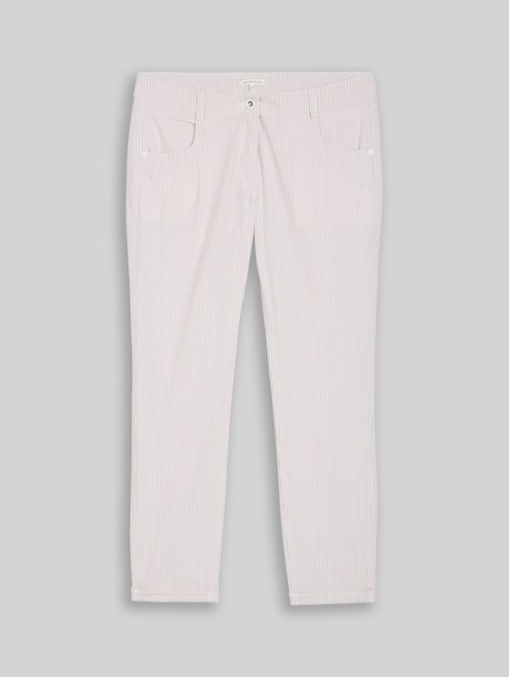 Tapered relaxed trousers with a striped pattern - white taupe irregular stripe