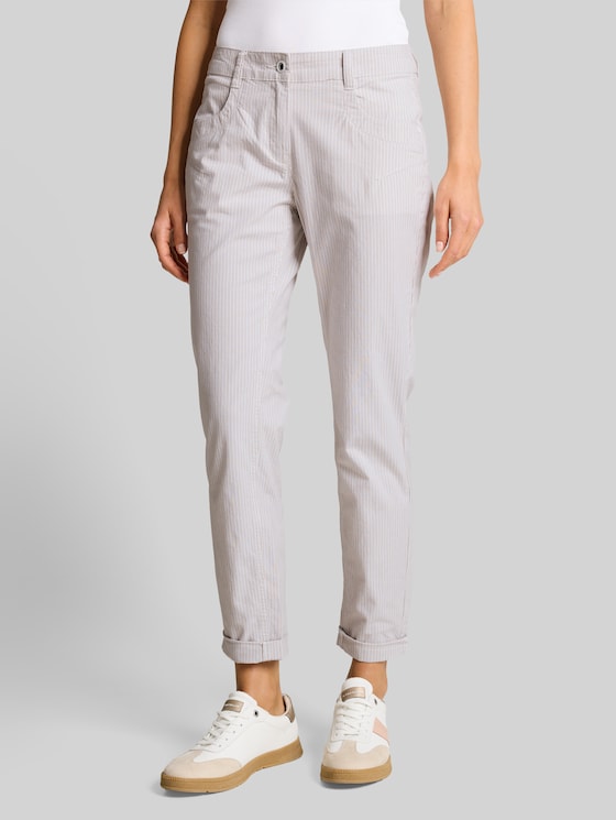 Tapered relaxed trousers with a striped pattern - white taupe irregular stripe