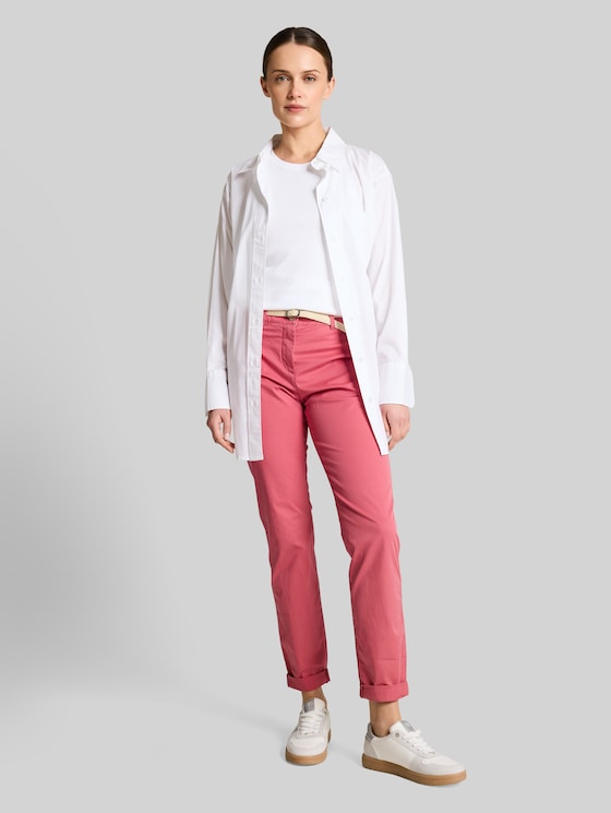 Slim-fit chinos with belt - cozy pink