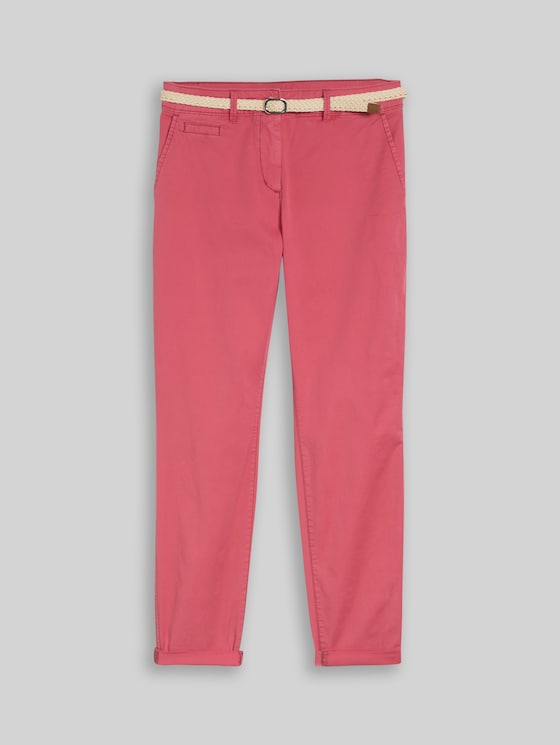 Slim-fit chinos with belt - cozy pink
