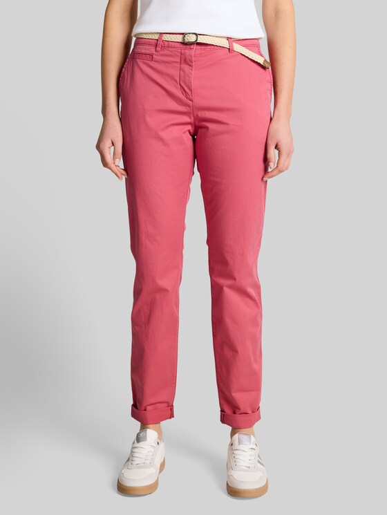 Slim-fit chinos with belt - cozy pink