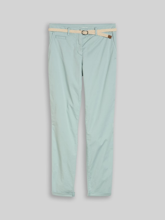 Slim-fit chinos with belt - blue haze
