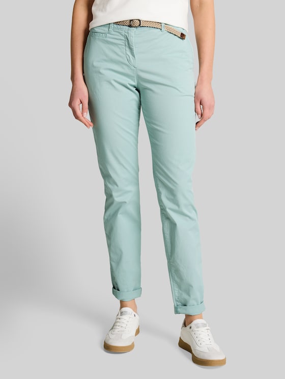Slim-fit chinos with belt - blue haze